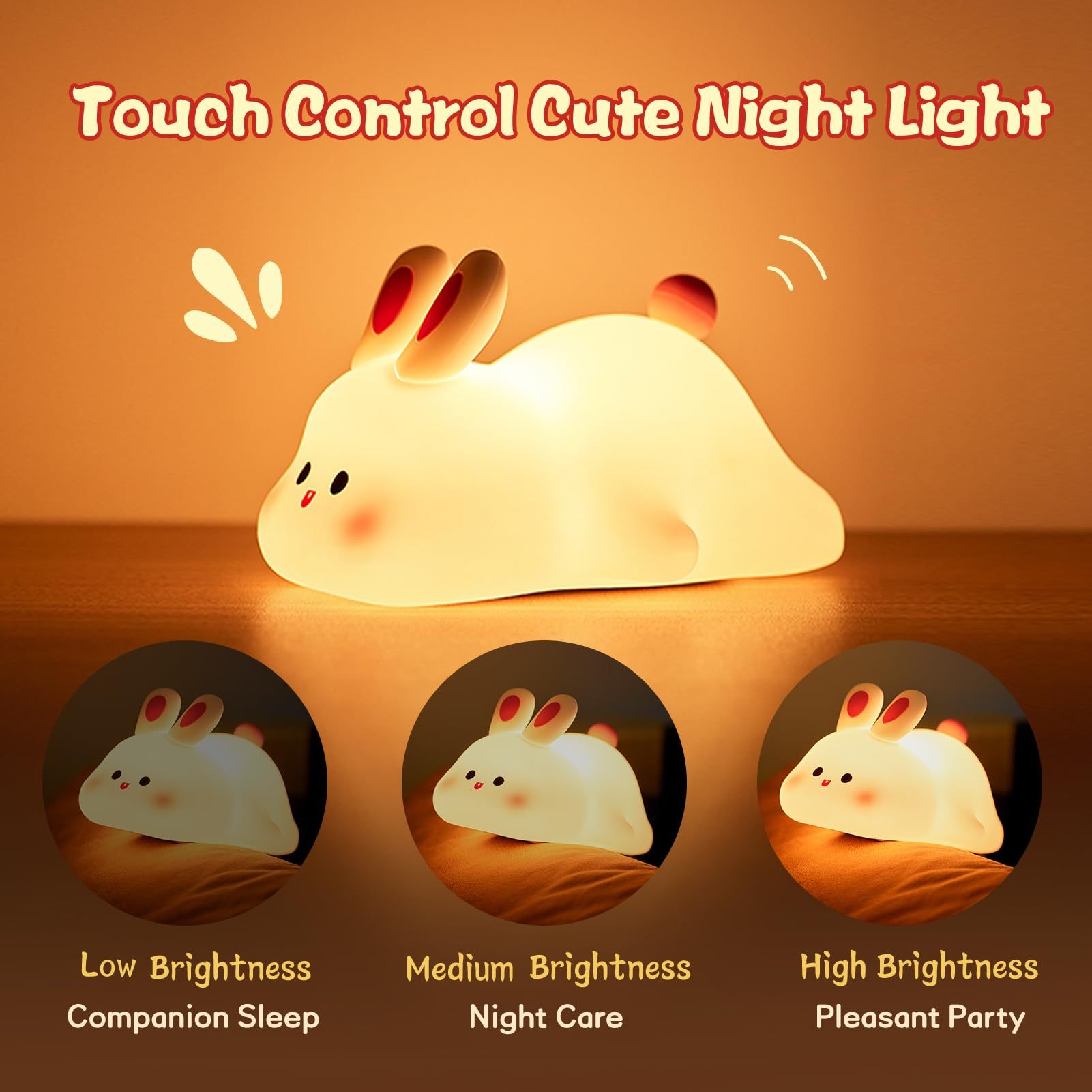 Big Face Rabbit Silicone Night Light Christmas Gift Bedside Lamp Home Decor